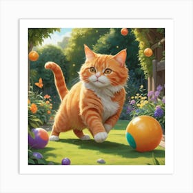 Cat Playing With Balls 1 Art Print