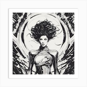 Negative Space Comic Art, Fierce Heroine, Silhouette, Black And White Backdrop, Clean Lines, Minima (2) Art Print