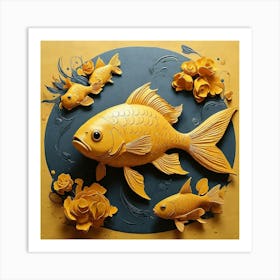 Fish Print Yellow Mustard Art Print 3 Art Print