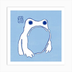 Japanese Frog On Blue 2 Art Print