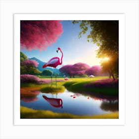 Flamingo Paradise: A Radiant Summer Haven 1 Art Print