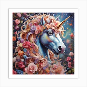 Unicorn With Flowers 1 Art Print