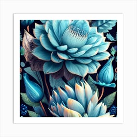 Blueandwhite Porcelain Botanical Art Seamless 2 Art Print