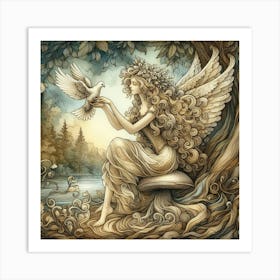 Fairy With A Dove Art Print