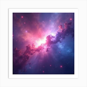 A Watercolor Nebula Glowing In Vibrant Hues Of Pink, Purple, And Blue 1 Art Print