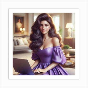 Beautiful Woman In Purple Dress Art Print