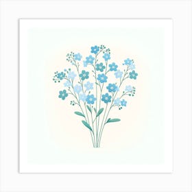 Title: "Azure Blossom Whispers"  Description: Introducing "Azure Blossom Whispers", a refreshing and serene artwork that captures the delicate charm of blue floral sprigs. This piece features an inviting palette of soft blues and gentle greens, creating a soothing ambiance in any room. Ideal for those seeking to add a touch of calming nature to their home, this digital illustration echoes the tranquility of a spring meadow. The simplistic yet captivating design is perfect for minimalist interiors or as an elegant complement to Scandinavian decor. Bring home the essence of peaceful, floral beauty with this chic and timeless print, perfect for enhancing the aesthetics of living spaces, bedrooms, or offices with its subtle grace and organic appeal. Art Print