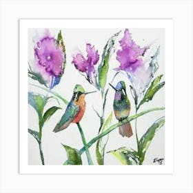 Two birds on tree branches Art Print