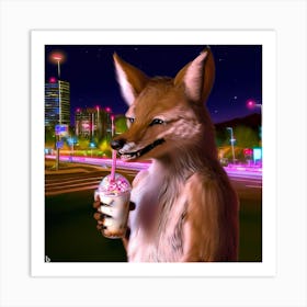 Fox With Milkshake Art Print