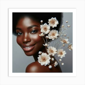 Beautiful African Woman With Flowers Art Print