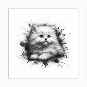 Black And White Kitten Painting Art Print