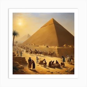 An Oil Painting Of Pharoh People Constructing Pyra Art Print