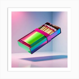 A Highly Bright, Intricately Detailed Matchbox, Rendered In Vibrant, Electric 3d Neon Colors, Such As Radiant Pink, Luminescent Green, And Fiery Blue, With A Glossy, Reflective Finish, Showcasing Subtle Gradients And Dimensions 1 Art Print