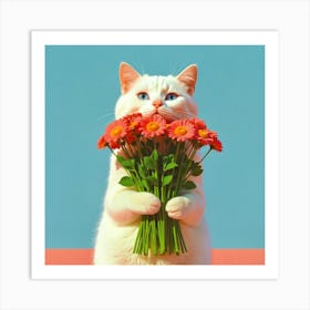 Cat With Flowers Art Print