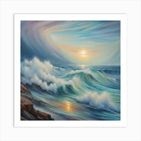 Ocean Waves At Sunset Art Print