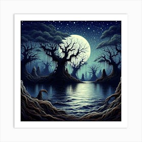 Full Moon In The Forest 2 Art Print