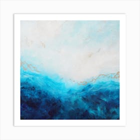 Blue Sea And Gold Painting 1 Square Art Print