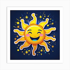 Lovely smiling sun on a blue gradient background 3 Art Print