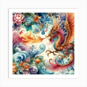 Dragon With Flowers Art Print