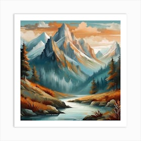 Firefly An Illustration Of A Beautiful Majestic Cinematic Tranquil Mountain Landscape In Neutral Col (3) Art Print