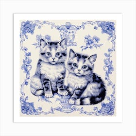 Kittens Cats Delft Tile Illustration 3 Art Print