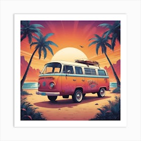 Vw Bus On The Beach Art Print