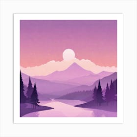 Misty mountains background in purple tone 85 Art Print