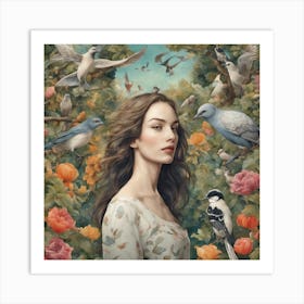 873984 A Beautiful Woman In A Garden Filled With Trees An Xl 1024 V1 0 Art Print