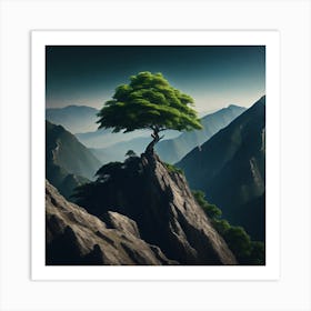 Lone Tree On Top Of Mountain 52 Art Print