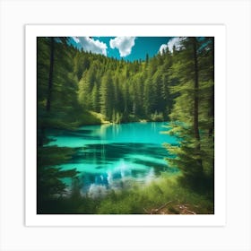 Turquoise Lake In The Forest Art Print
