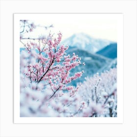 Cherry Blossoms In Snow 1 Art Print