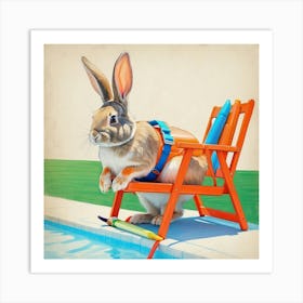 Bunny In Pool Chair Art Print