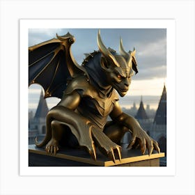 Golden Gargoyle Statue 3 Art Print