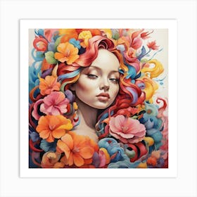 Girl With Colorful Hair 9 Art Print