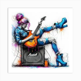 Rockabilly Neon Girl II. Art Print