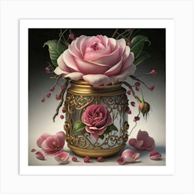 Roses in Antique fuchsia jar 10 Art Print