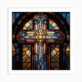 Cross stained glass window 4 Art Print