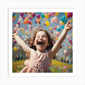 Happy Little Girl With Balloons Art Print