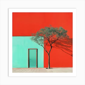 Tree In Front Of Red Door Art Print