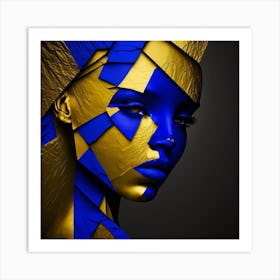 Abstract Woman In Blue And Gold Art Print