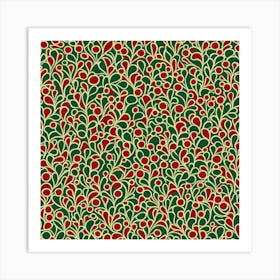 A Vintage Pattern Featuring Abstract Shapes With Rustic Green And Red Colors, Flat Art, 121 Art Print