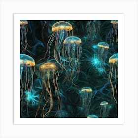 Bioluminescent Jellyfish Abstract Fractal Patternin The Jungle By Jacob Lawrence And Francis Pi 987961941 Art Print