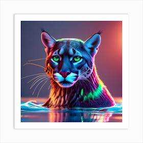 Un Puma Negro En Tonos Neon En Un Chapoteo De Ag Art Print