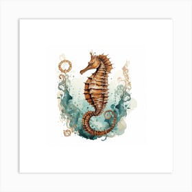 Seahorse Sketch With Ink Splash Effect 1 Art Print