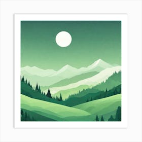 Misty mountains background in green tone 155 Art Print