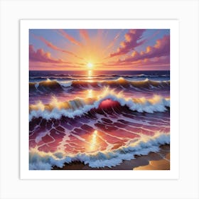 Sunset At The Beach paintings art print 2 Art Print