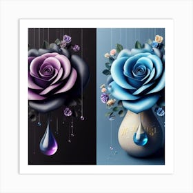 Blue And Purple Roses Art Print