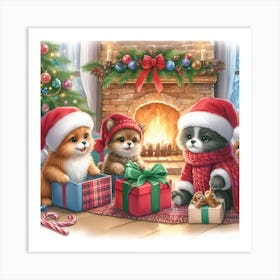 Christmas Kittens 1 Art Print