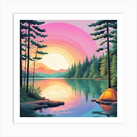 Sunset In The Forest Art Print