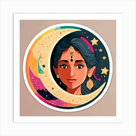 A young woman surrounded by vivid stars Art Print